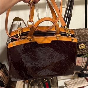 Louis Vuitton Glossy Brown and Tan Satchel in Fair Condition